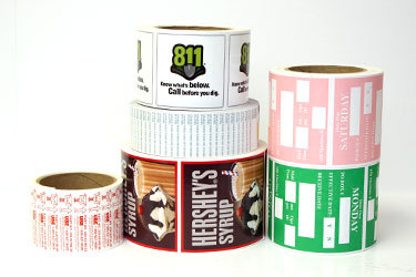Rolls of custom-printed Square corner Rectangle Labels and Stickers
