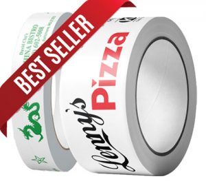 A 1" and 2" roll of custom-printed premium PVC tape