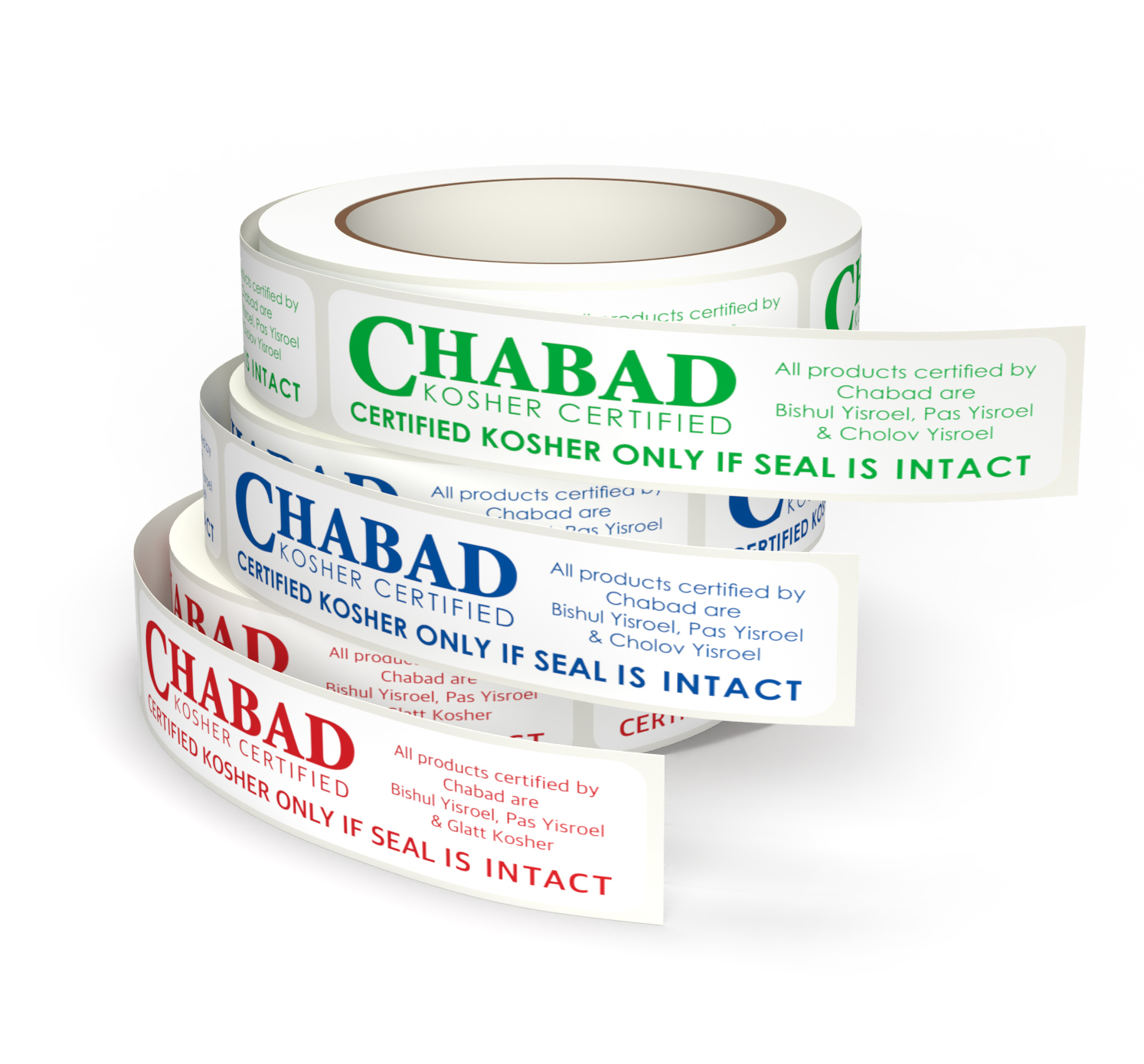 chabad certified kosher stickers red green blue